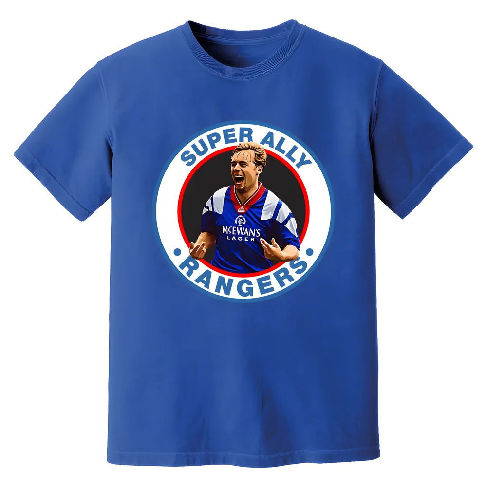 Ally McCoist Super Ally Rangers Retro T-Shirt (Blue)