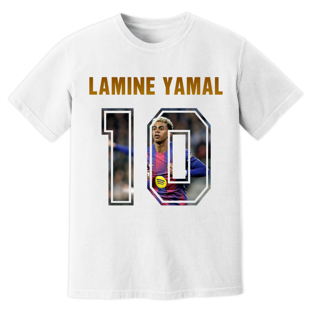 Lamine Yamal Barcelona Name And Number T-Shirt (White)