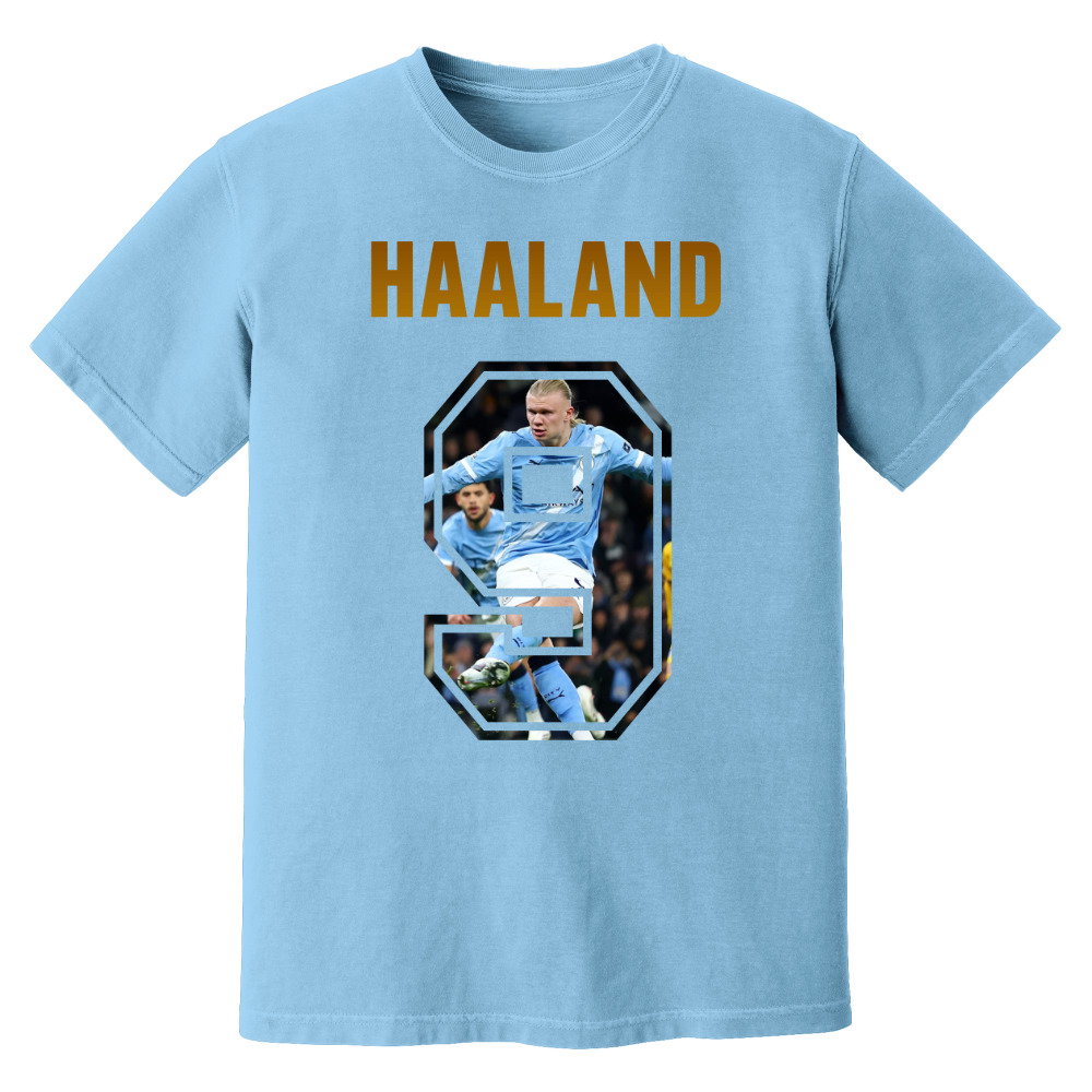Erling Haaland Man City Name And Number T-Shirt (Sky)