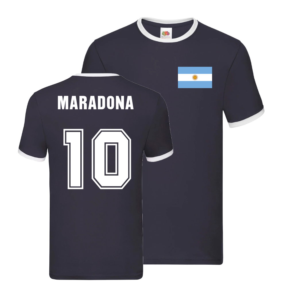 Diego Maradona Argentina Ringer T-Shirt (Navy)