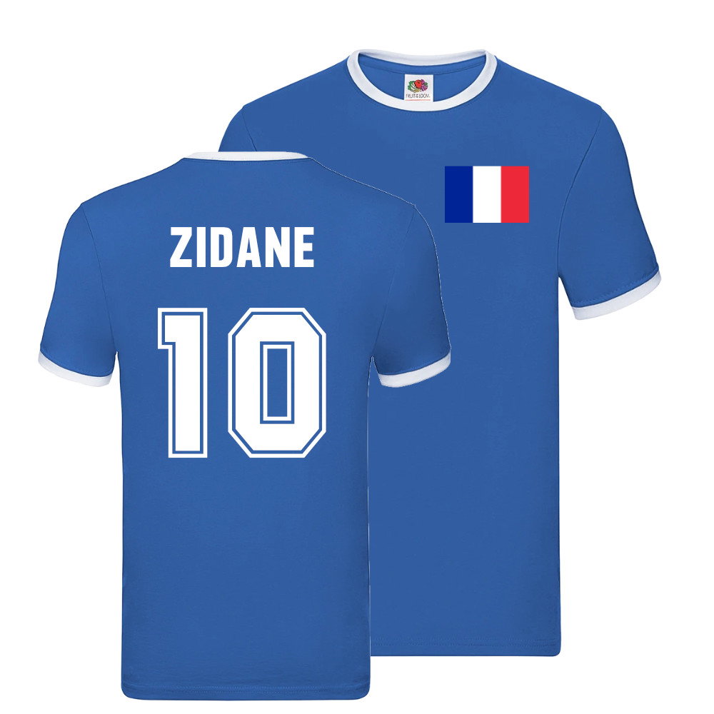 Zinedine Zidane France Ringer T-Shirt (Blue)