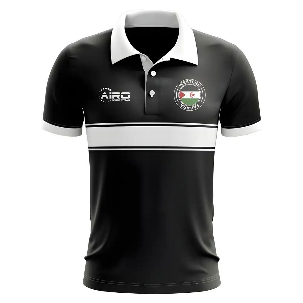Western Sahara Concept Stripe Polo Shirt (Black) - Kids