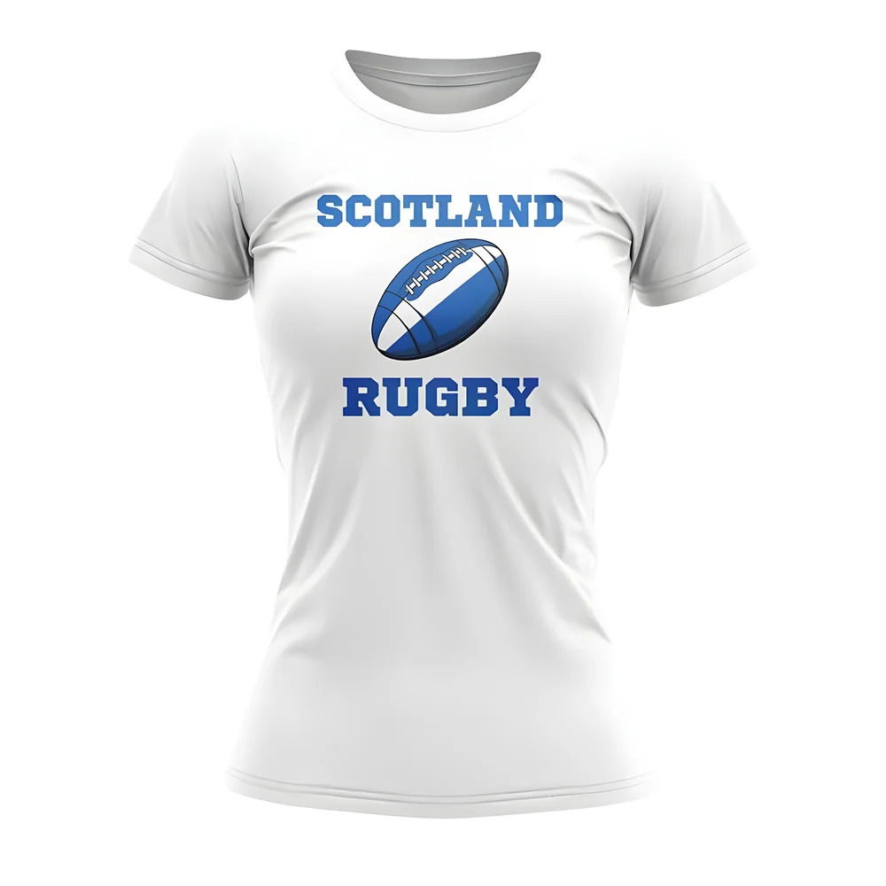 Scotland Rugby Ball T-Shirt (White) - Ladies