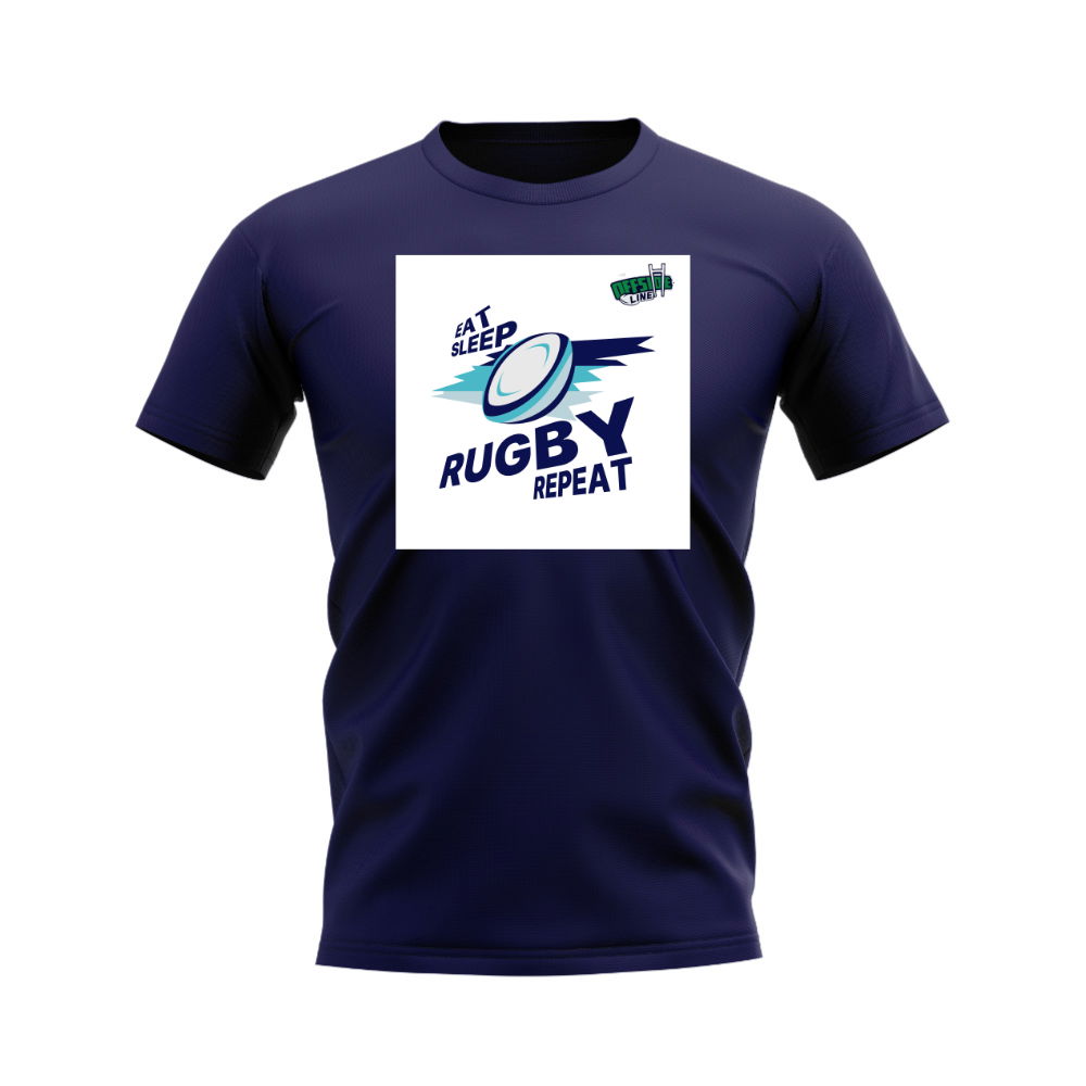 Eat, Sleep, Rugby Repeat T-Shirt - Version 5 (Navy/White)