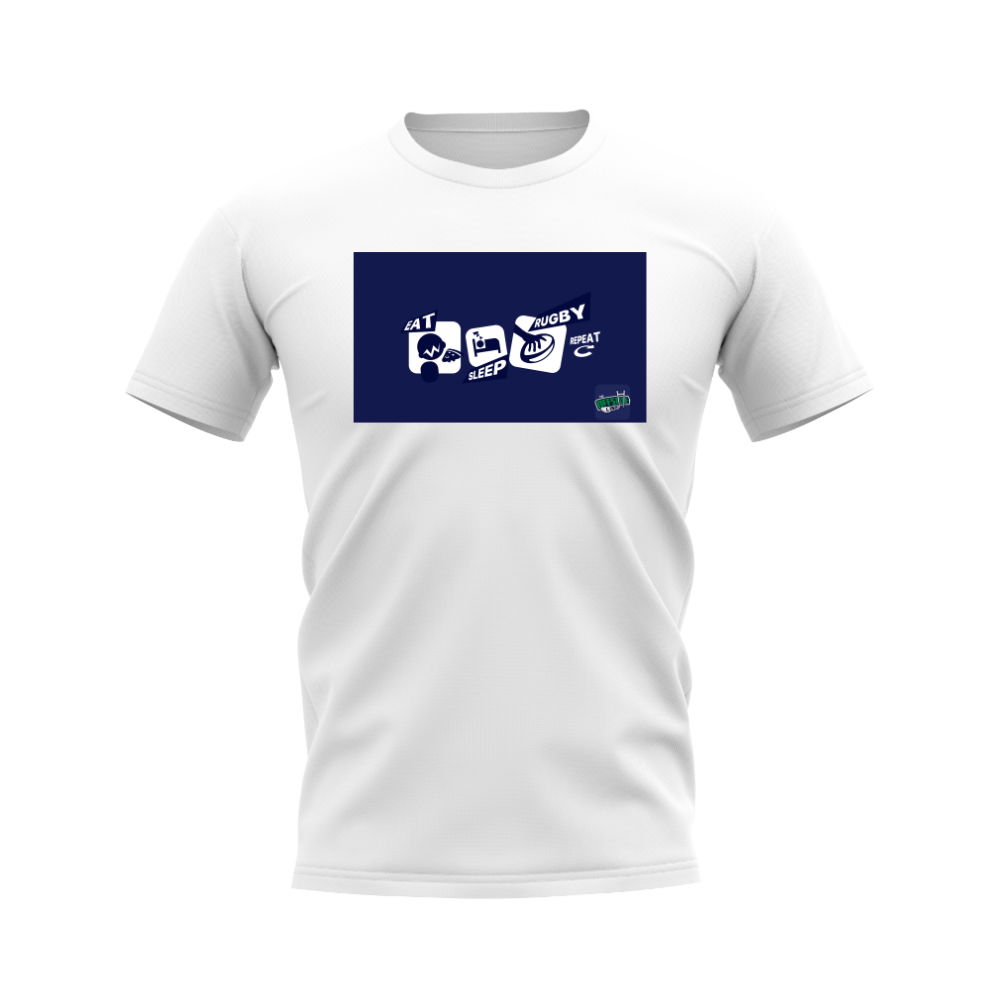 Eat, Sleep, Rugby Repeat T-Shirt - Version 11 (White/Navy)
