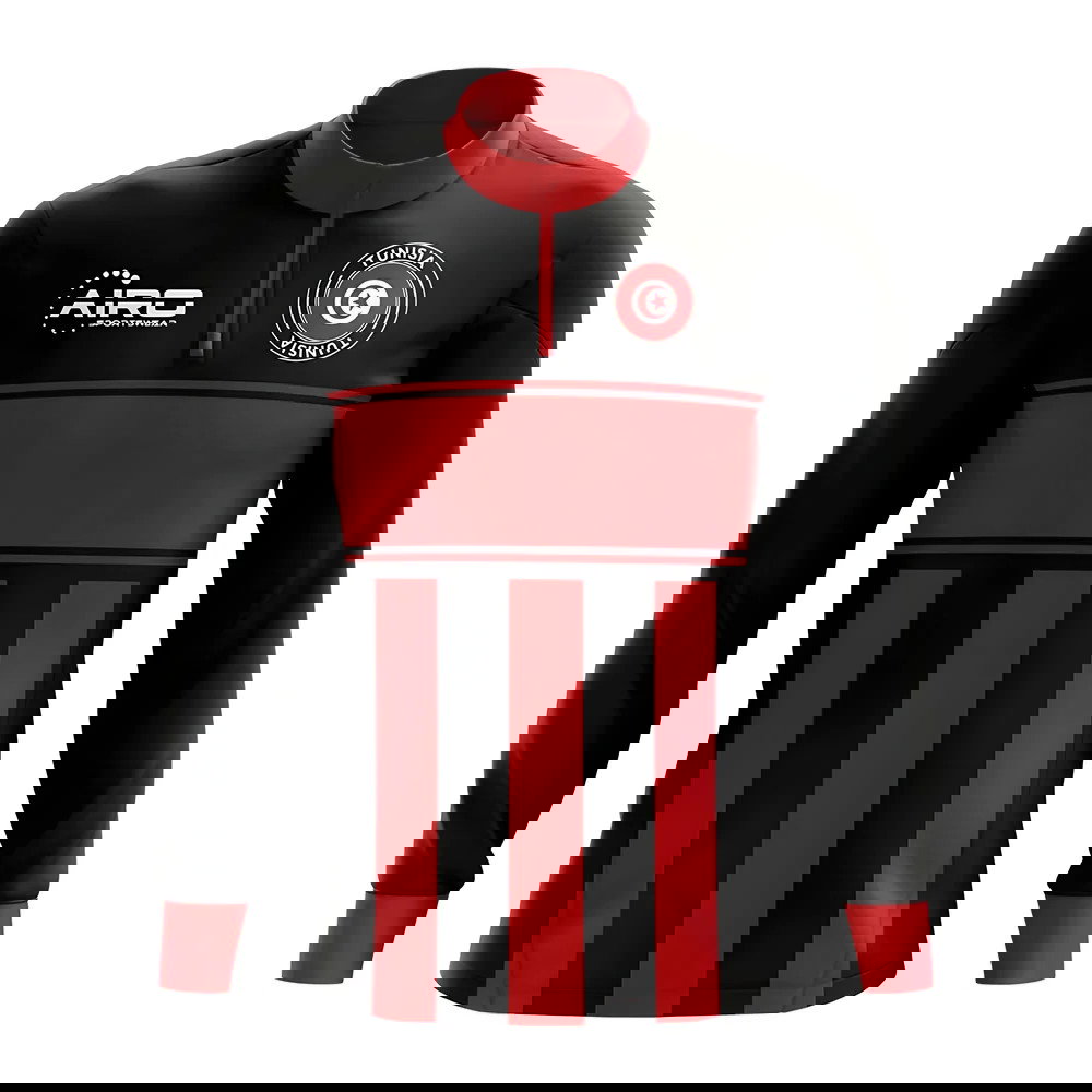 Tunisia Concept Football Half Zip Midlayer Top (Black-Red)