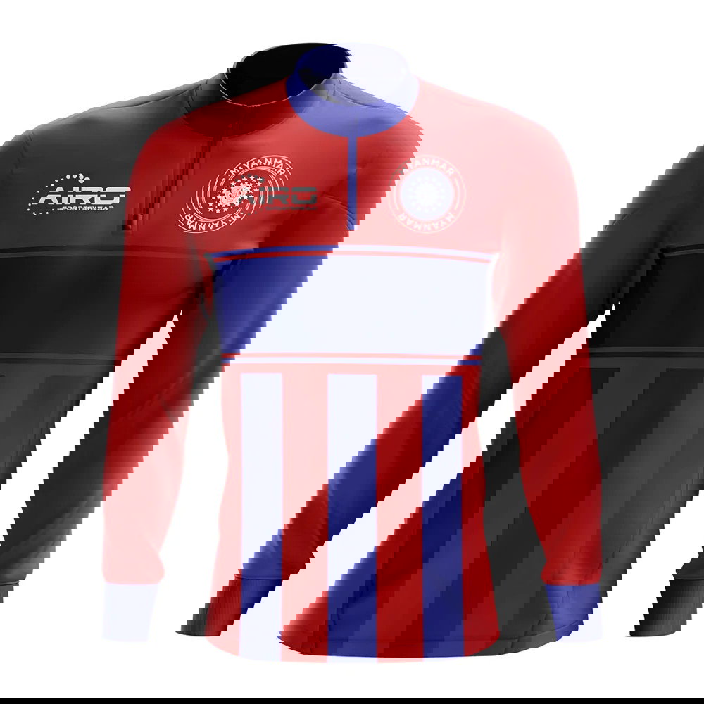 Myanmar Concept Football Half Zip Midlayer Top (Red-Blue)