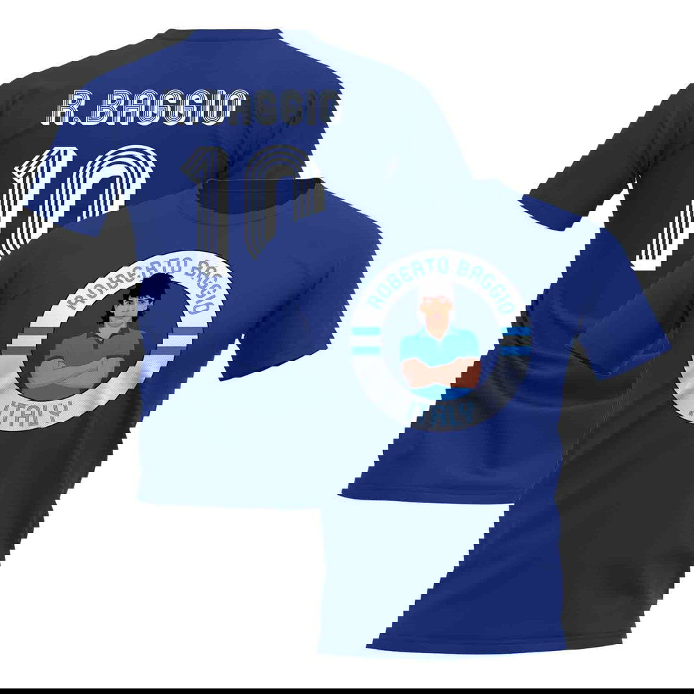 Roberto Baggio Italy Illustration T-Shirt (Blue)