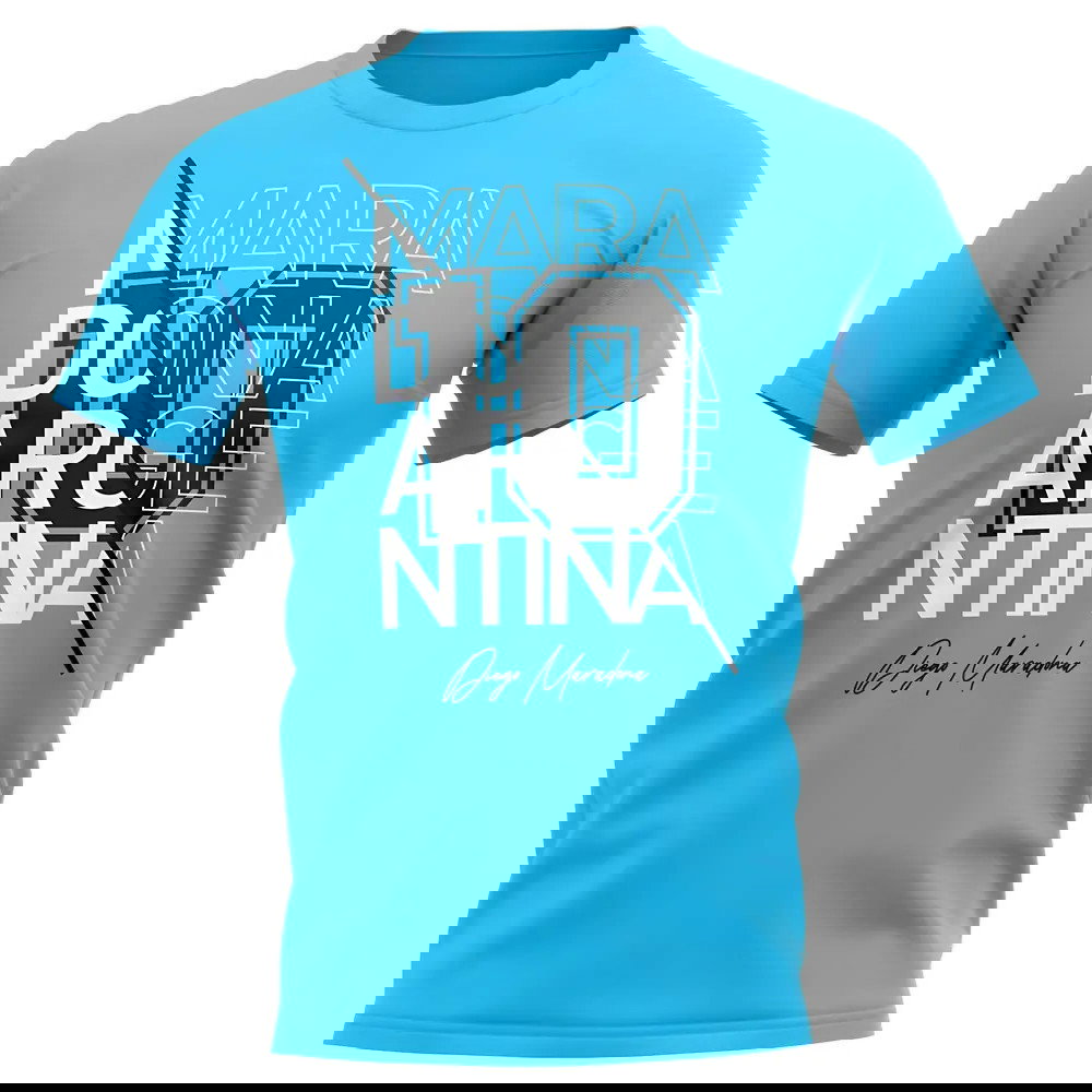 Diego Maradona Argentina Graphic Signature T-Shirt (Sky Blue)