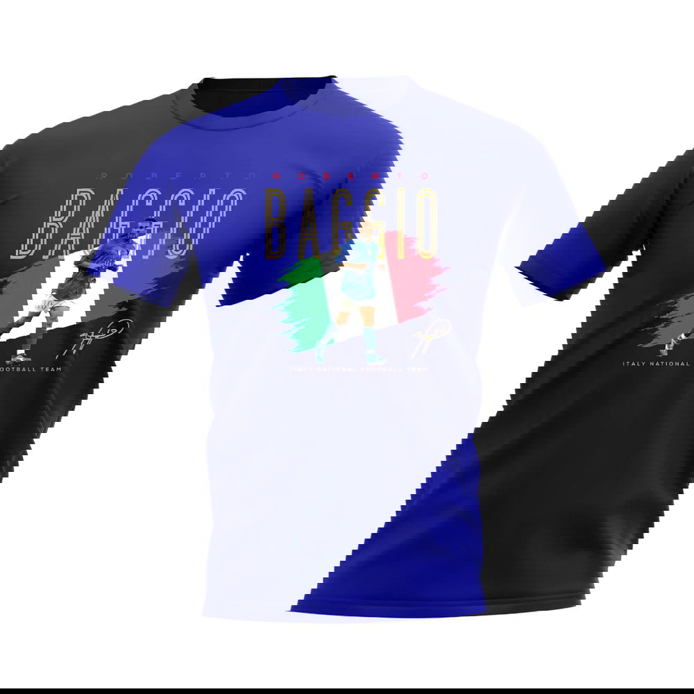 Roberto Baggio Italy Football Crest T-Shirt (Blue)