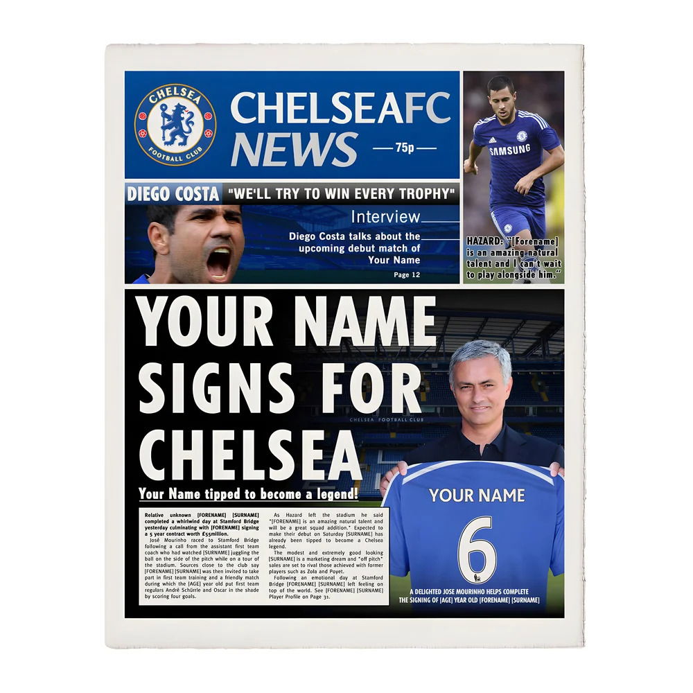 Personalised Chelsea Newspaper