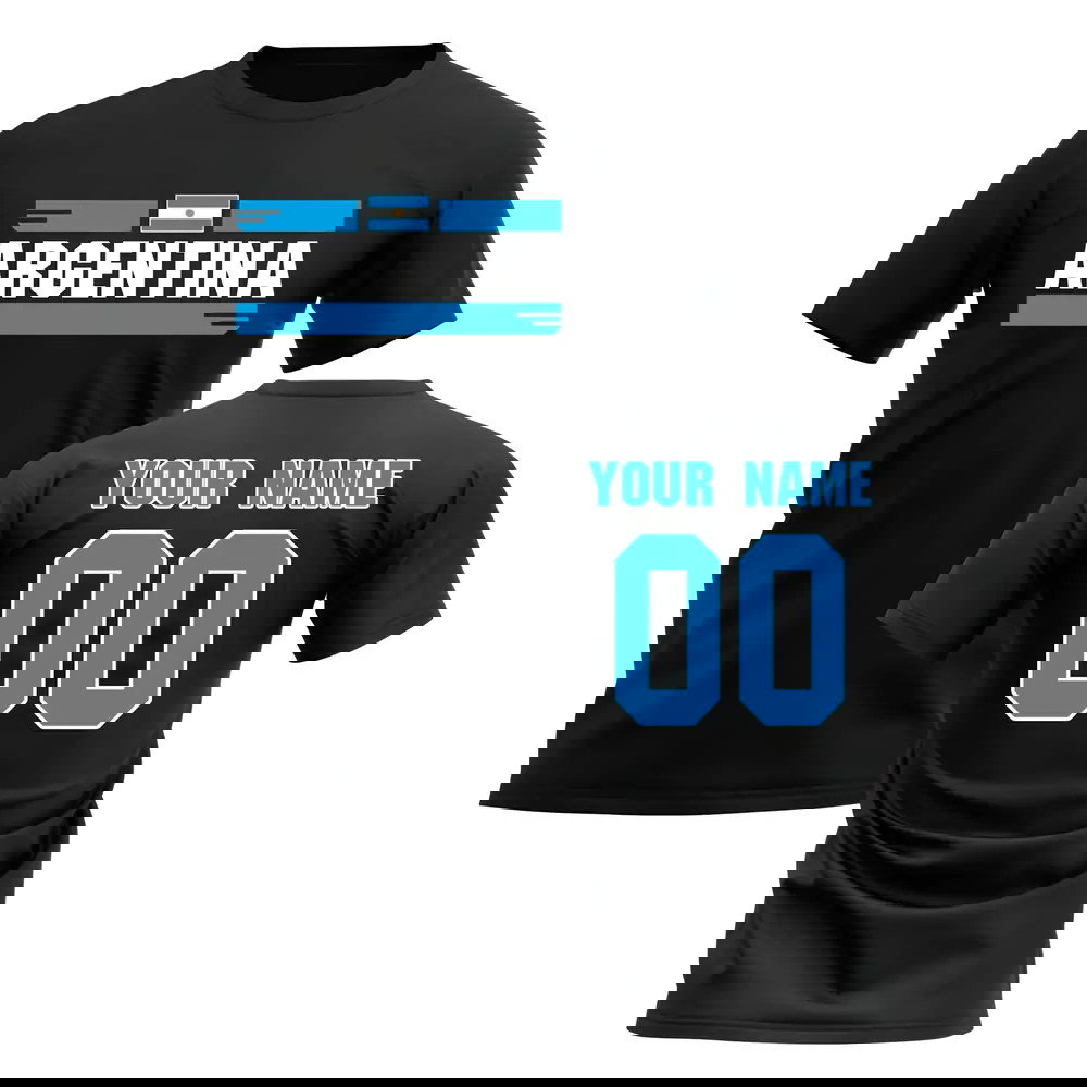 Personalised Argentina Fan Football T-Shirt (Black)