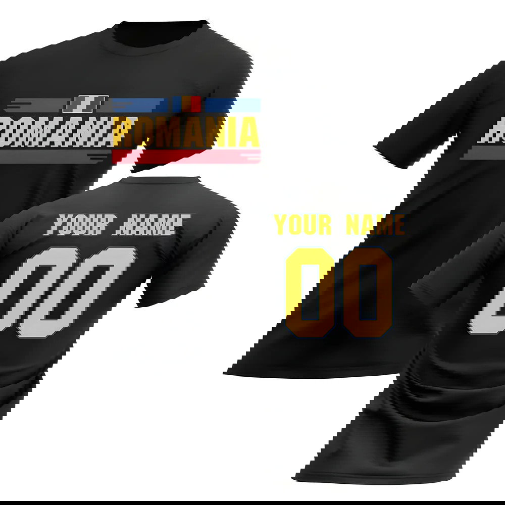 Personalised Romania Fan Football T-Shirt (black)