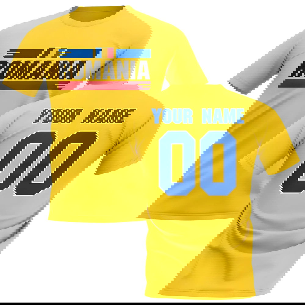 Personalised Romania Fan Football T-Shirt (Yellow)