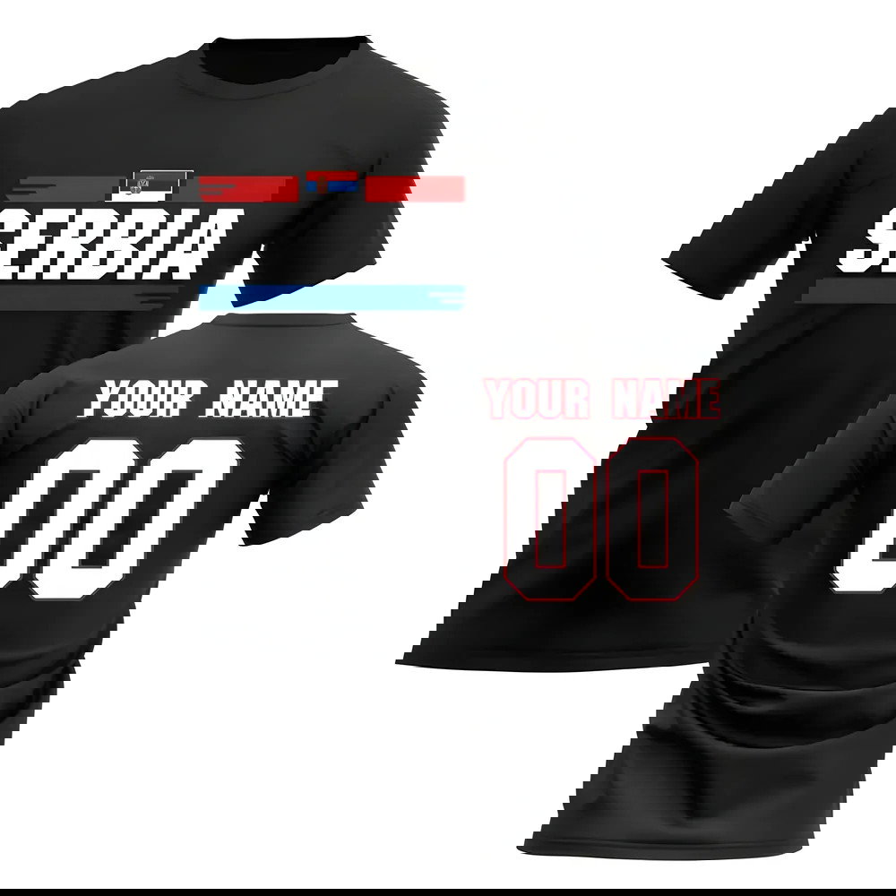 Personalised Serbia Fan Football T-Shirt (black)