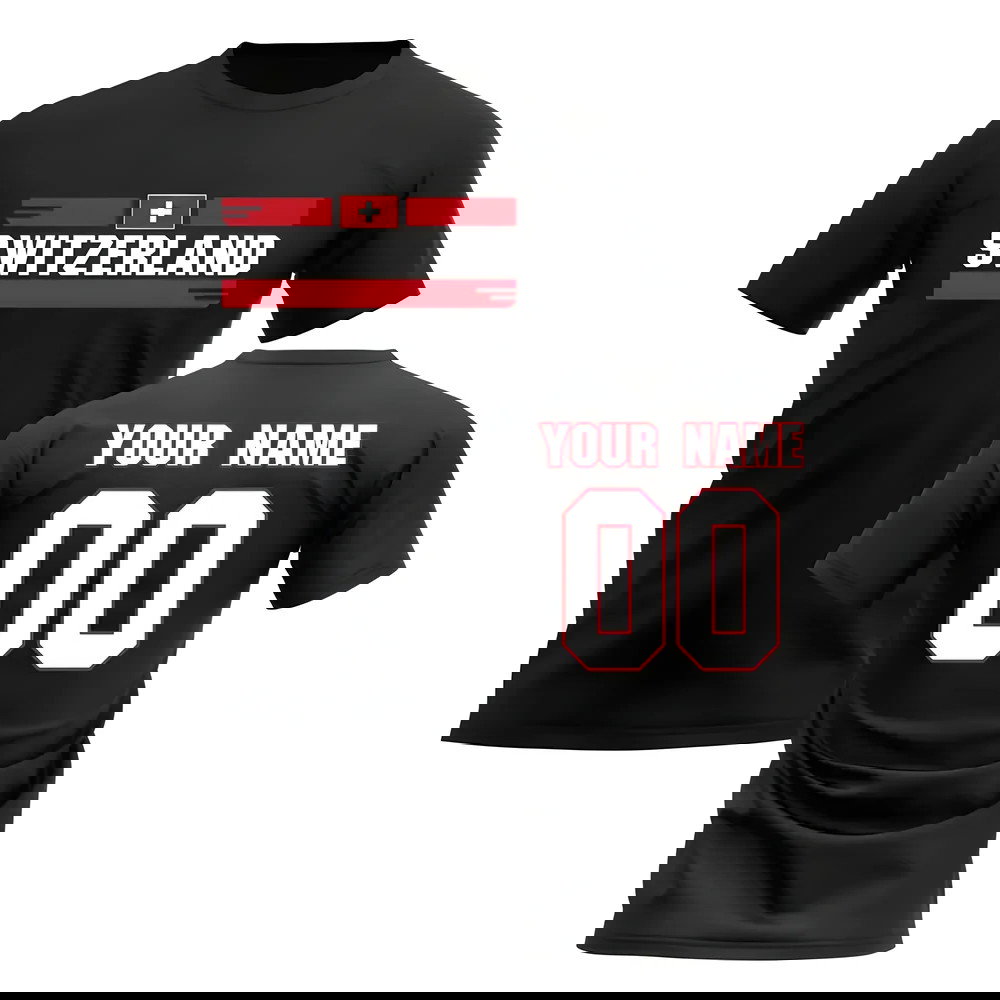 Personalised Switzerland Fan Football T-Shirt (black)