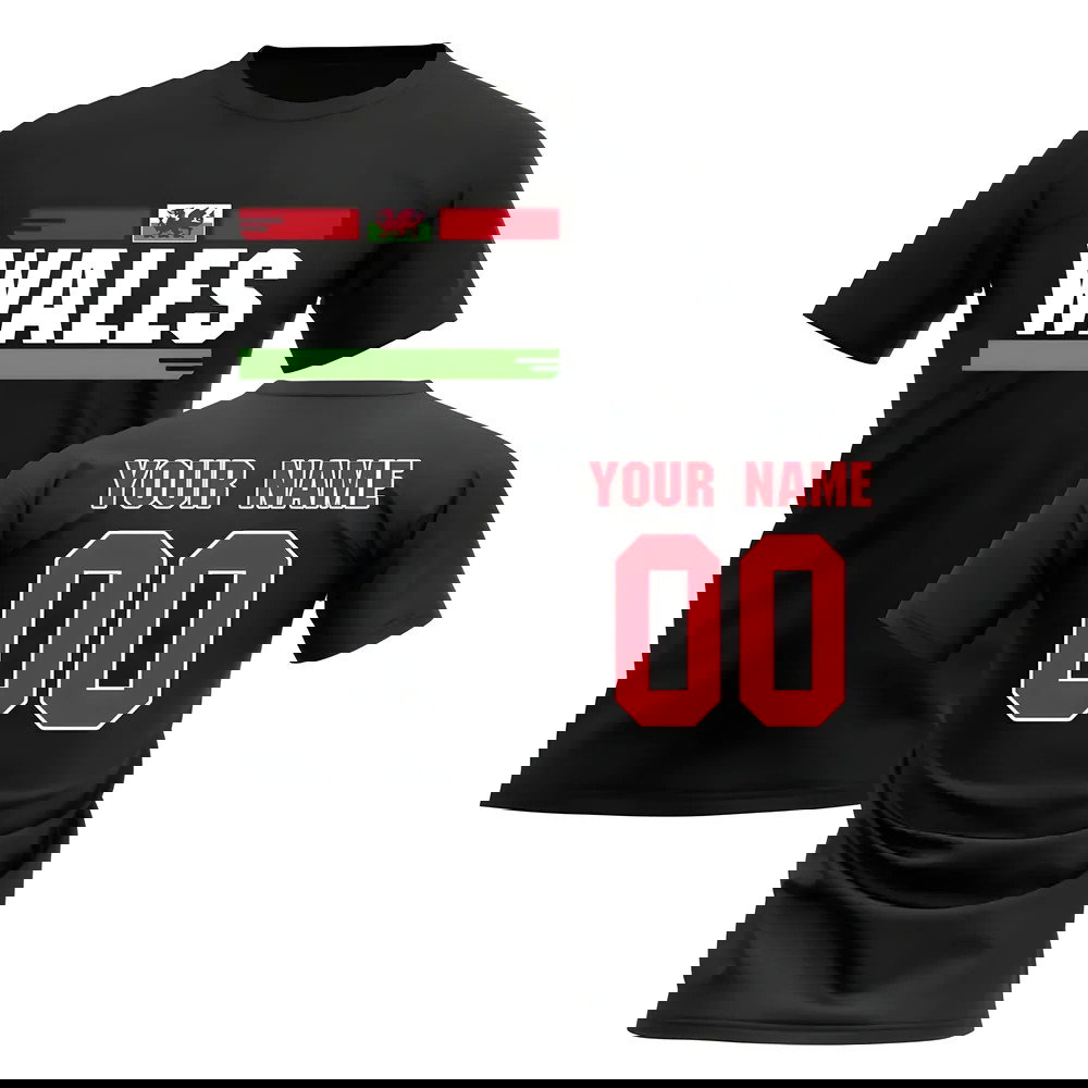 Personalised Wales Fan Football T-Shirt (black)