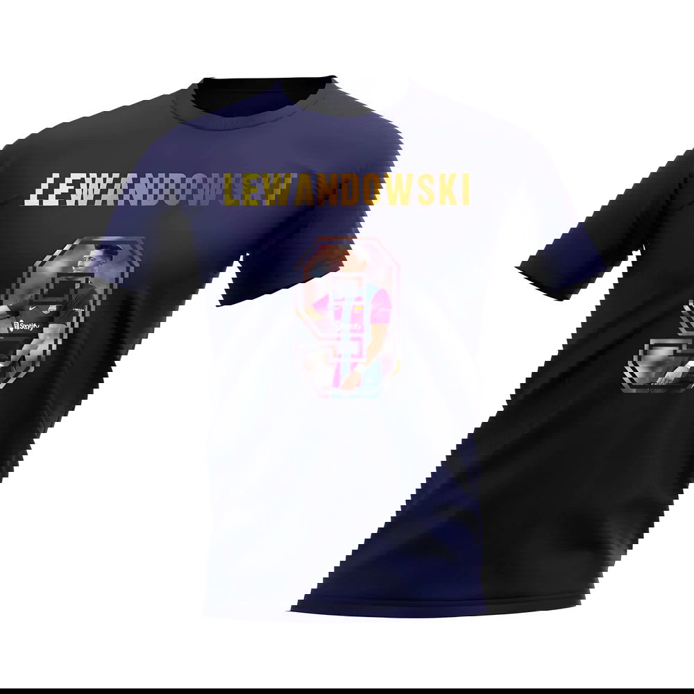 Robert Lewandowski Name And Number Barcelona T-Shirt (Navy)