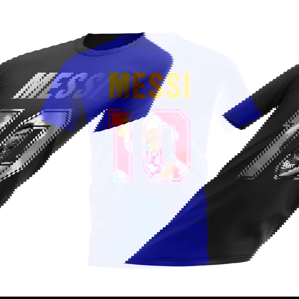 Lionel Messi Name And Number Barcelona T-Shirt (Blue)
