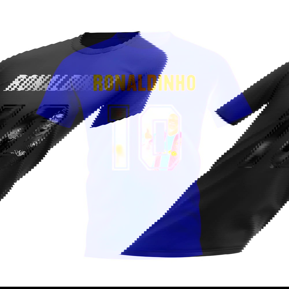 Ronaldinho Name And Number Barcelona T-Shirt (Blue)