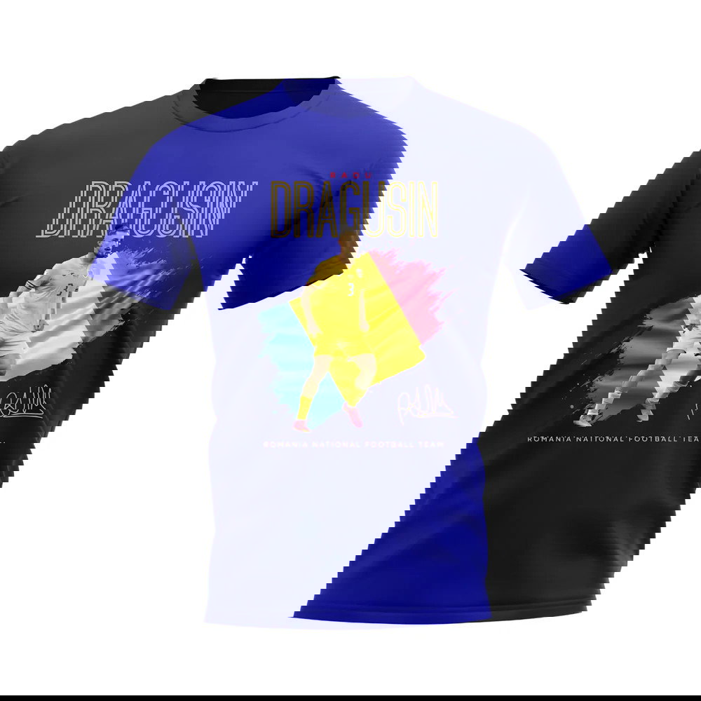 Radu Dragusin Flag and Player Romania T-Shirt (Blue)