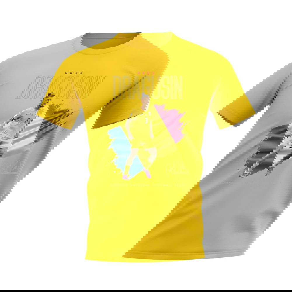 Radu Dragusin Flag and Player Romania T-Shirt (Yellow)