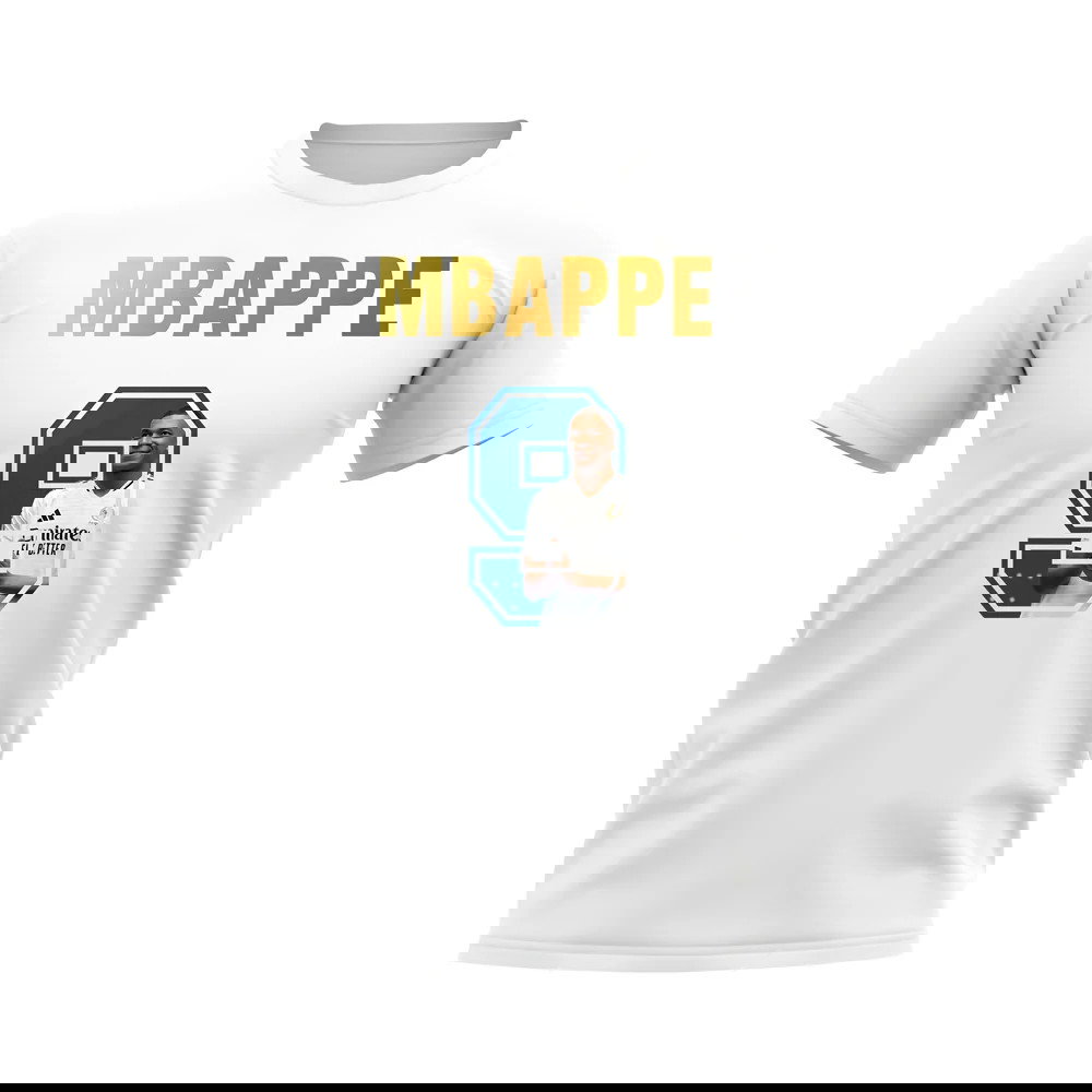 Kylian Mbappe Name And Number Real Madrid T-Shirt (White)