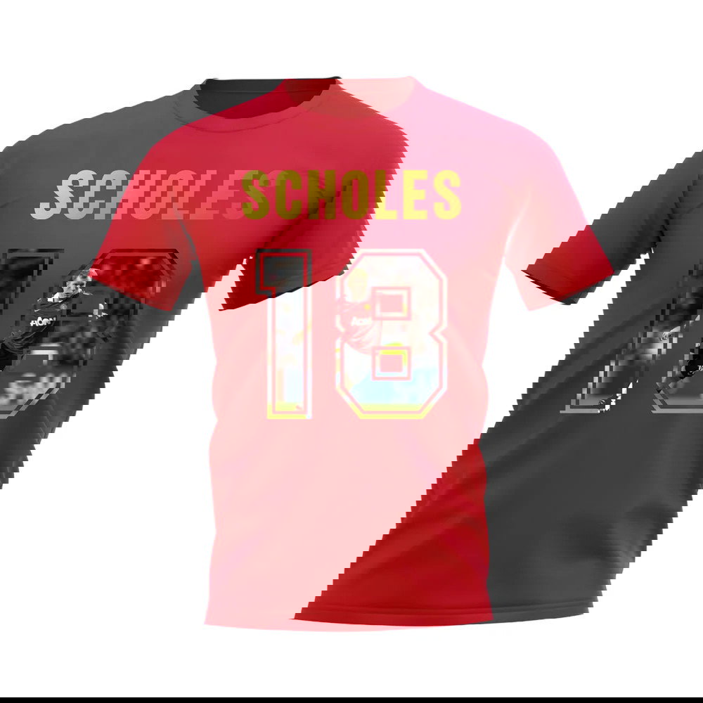 Paul Scholes Name And Number Manchester United T-Shirt (Red)