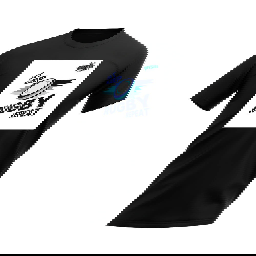Eat, Sleep, Rugby Repeat T-Shirt - Version 5 (Black/White)