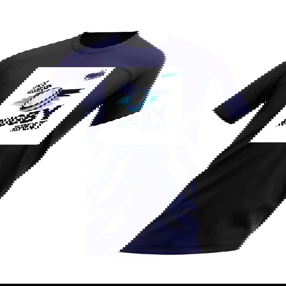 Eat, Sleep, Rugby Repeat T-Shirt - Version 5 (Navy/White)