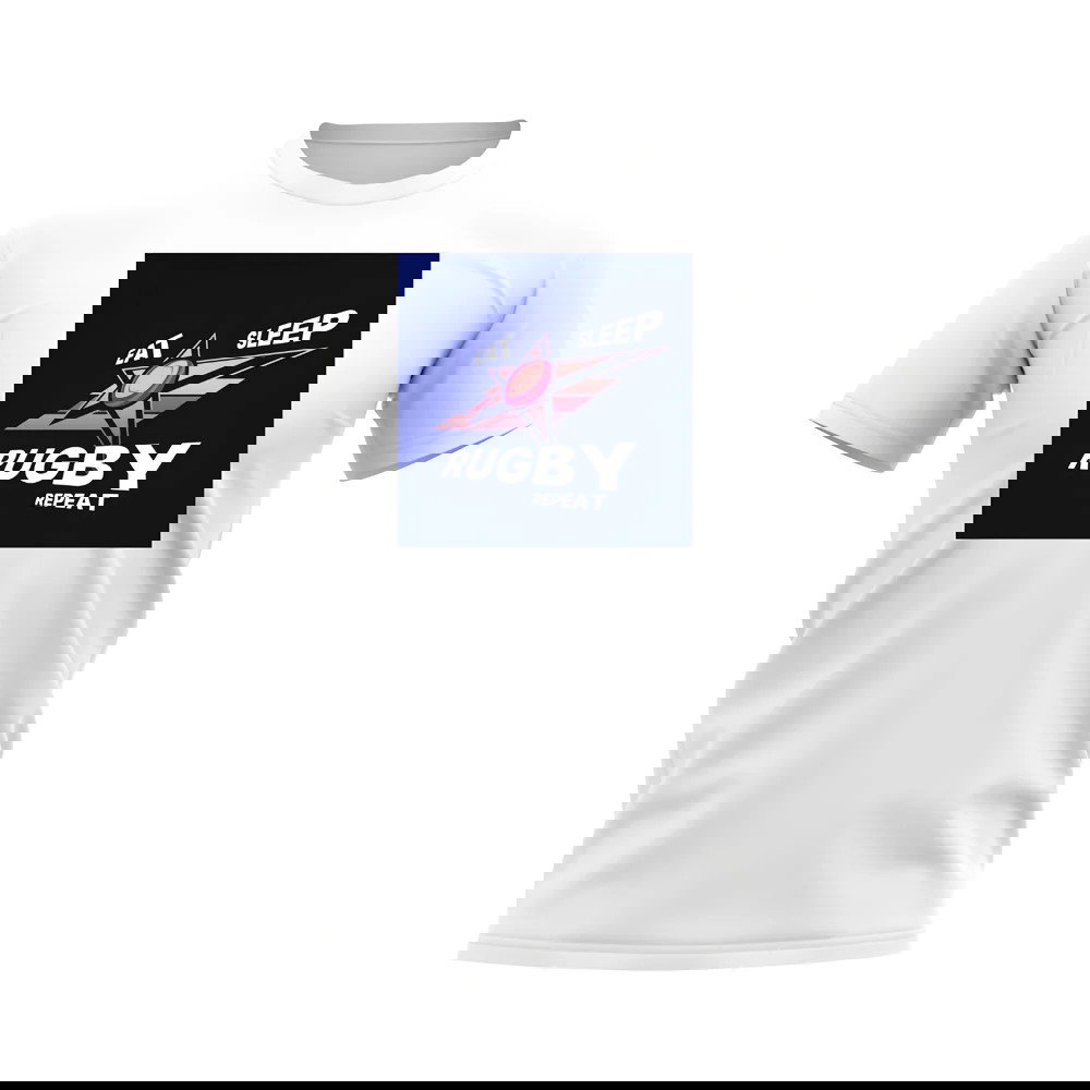 Eat, Sleep, Rugby Repeat T-Shirt - Version 2 (White/Navy)