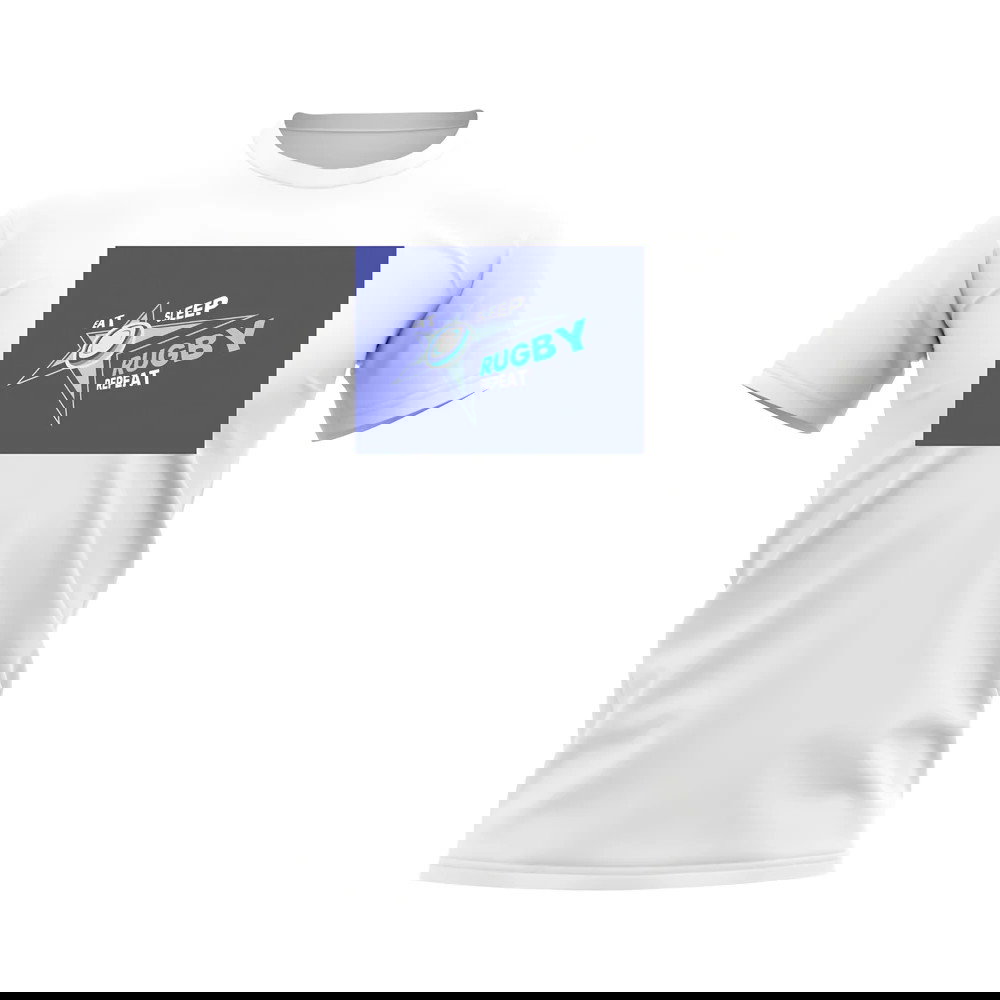 Eat, Sleep, Rugby Repeat T-Shirt - Version 1 (White/Blue)