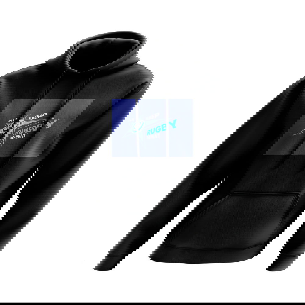 Eat, Sleep, Rugby Repeat Hoody - Version 1 (Black/Blue)