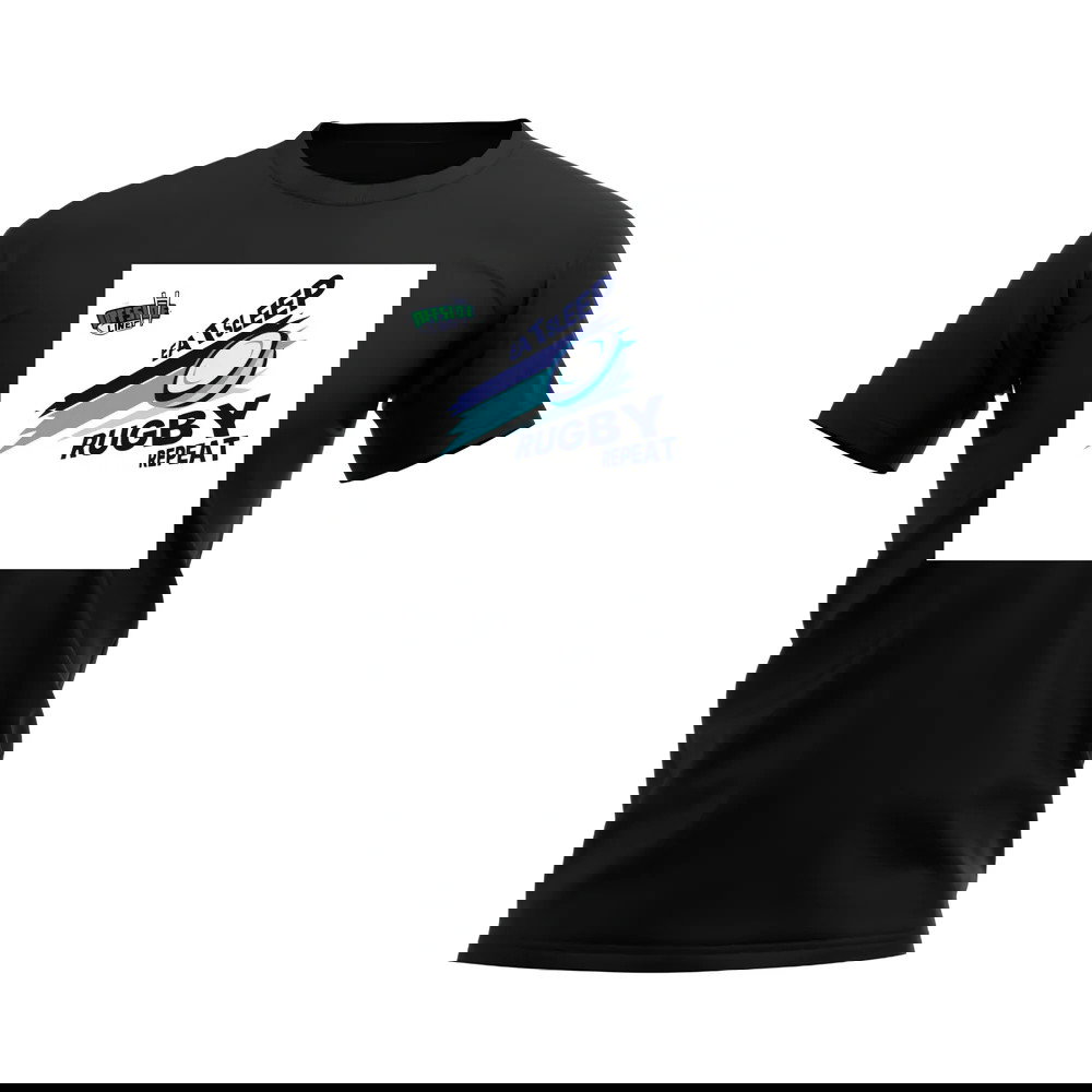 Eat, Sleep, Rugby Repeat T-Shirt - Version 7 (Black/White)