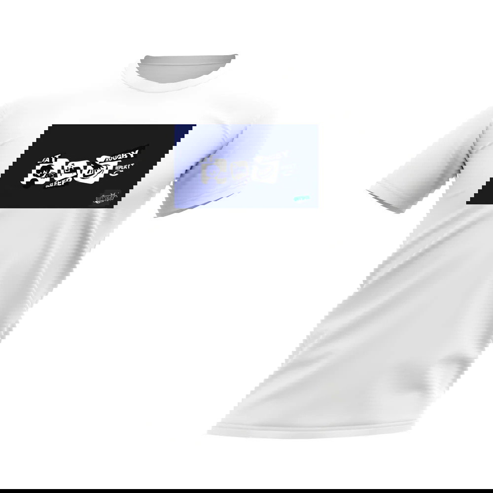 Eat, Sleep, Rugby Repeat T-Shirt - Version 11 (White/Navy)