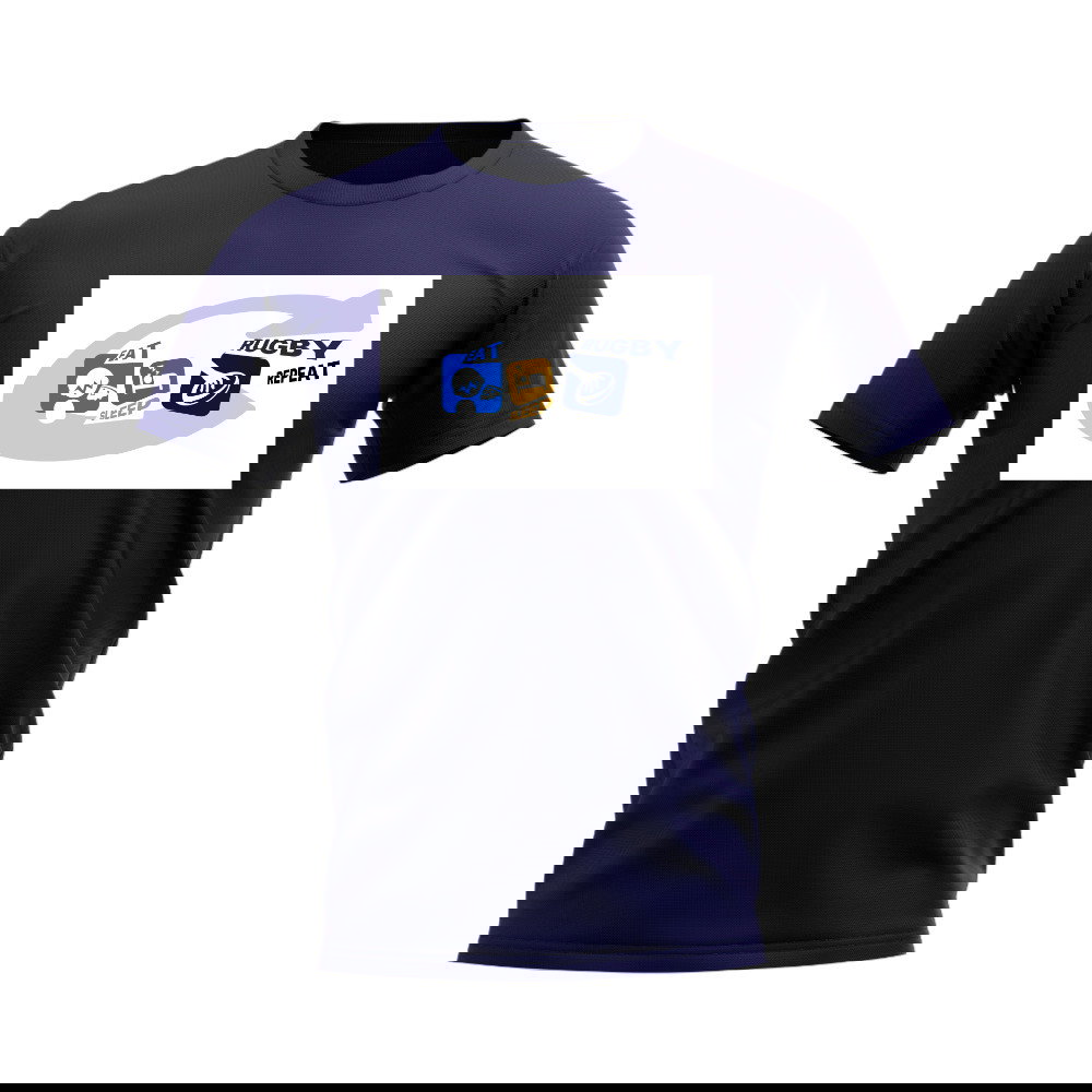 Eat, Sleep, Rugby Repeat T-Shirt - Version 12 (Navy/White)