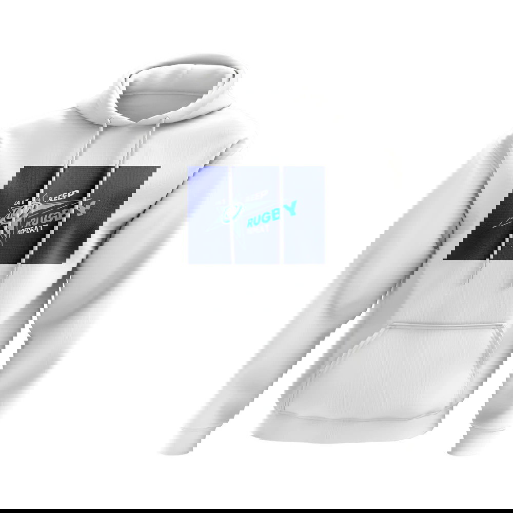 Eat, Sleep, Rugby Repeat Hoody - Version 8 (White/Blue)