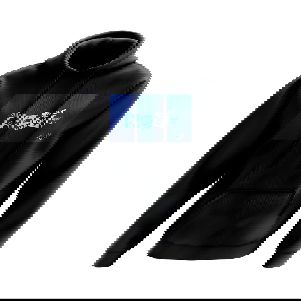 Eat, Sleep, Rugby Repeat Hoody - Version 9 (Black/Blue)