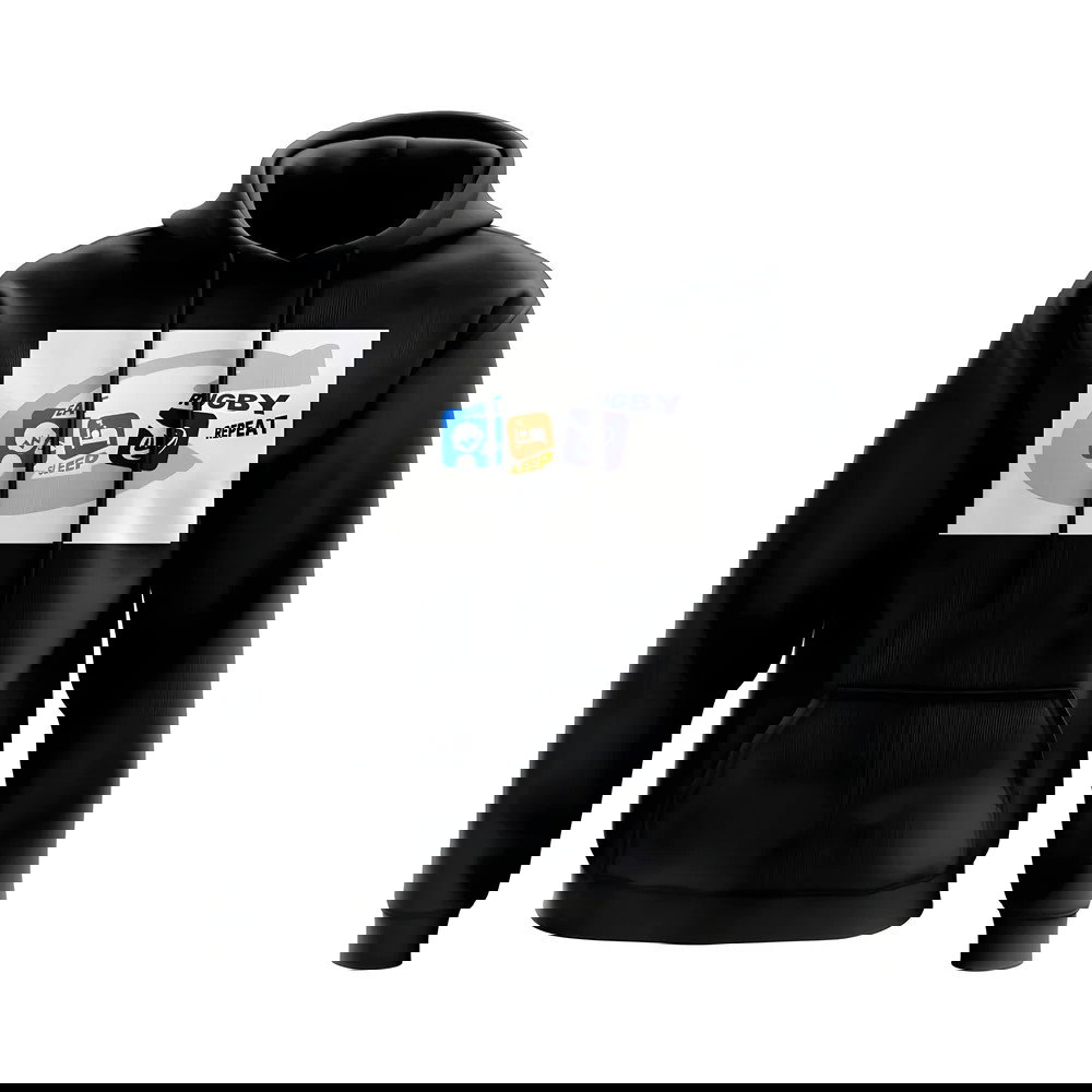 Eat, Sleep, Rugby Repeat Hoody - Version 12 (Black/White)