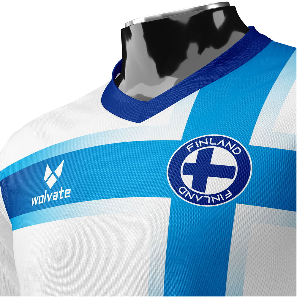 Finland Heritage Football Flag Jersey (Wolvate) Kids Short Sleeve