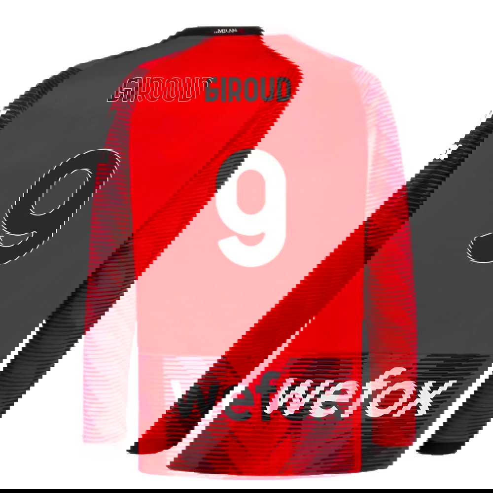 2023-2024 AC Milan Long Sleeve Home Shirt (Giroud 9)