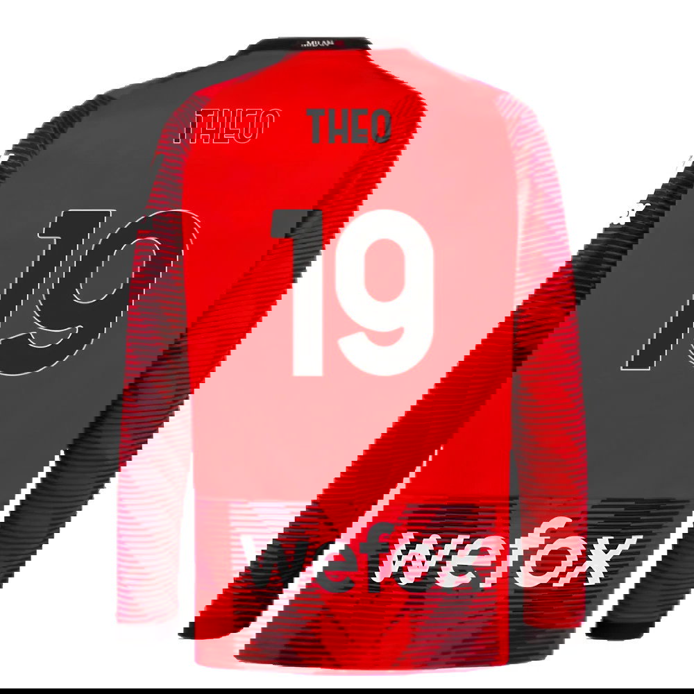 2023-2024 AC Milan Long Sleeve Home Shirt (Theo 19)