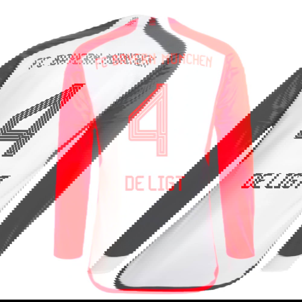 2023-2024 Bayern Munich Long Sleeve Home Shirt (Kids) (De Ligt 4)