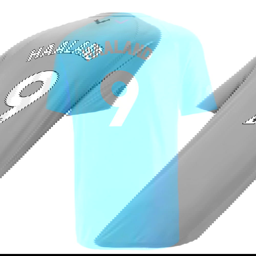 2023-2024 Man City Casuals Tee (Blue Wash) - Kids (HAALAND 9)