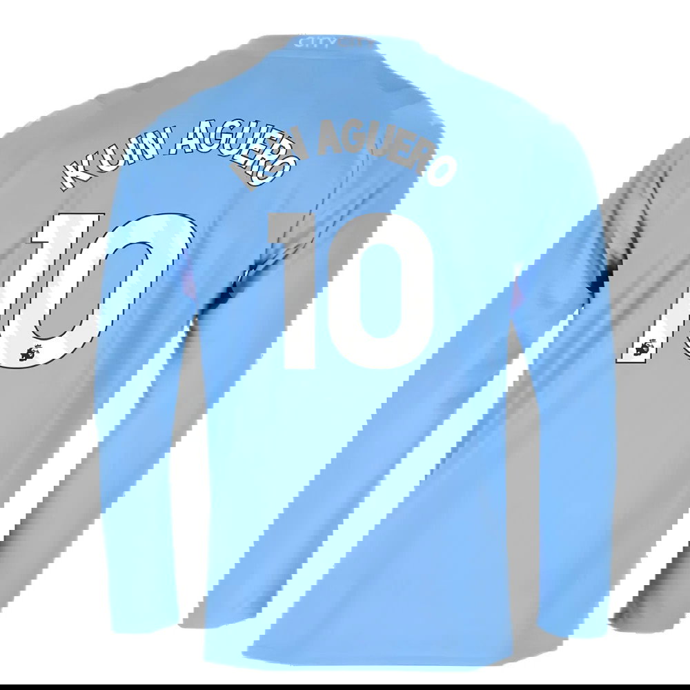 2023-2024 Man City Long Sleeve Home Shirt (KUN AGUERO 10)