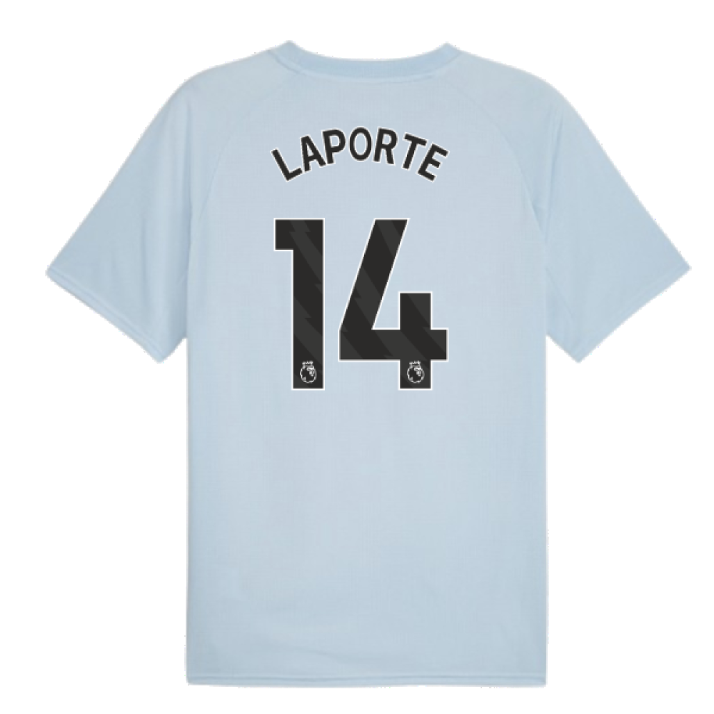 2023-2024 Man City Prematch SS Jersey (Silver Sky) - Kids (LAPORTE 14)
