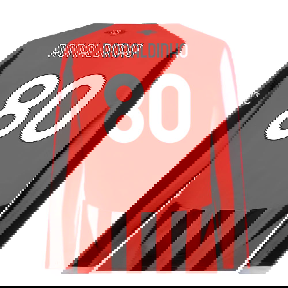 2024-2025 AC Milan Home Long Sleeve Shirt (Ronaldinho 80)