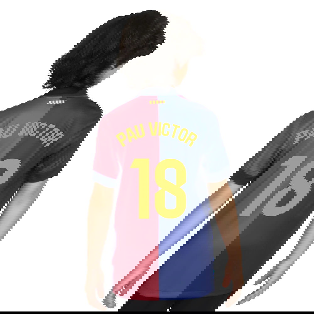 2024-2025 Barcelona Home Shirt (Sponsorless) - Kids (Pau Victor 18)