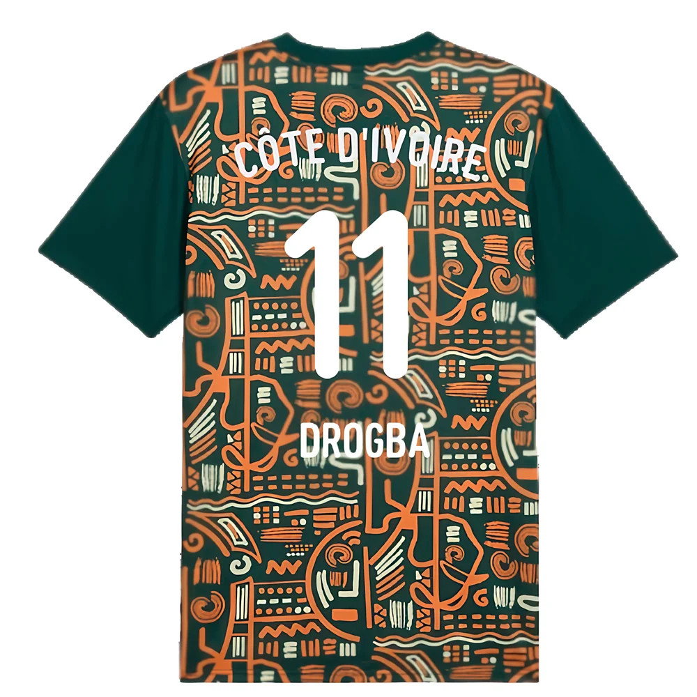 2024-2025 Ivory Coast Prematch SS Jersey (Dark Myrtle) (Drogba 11)