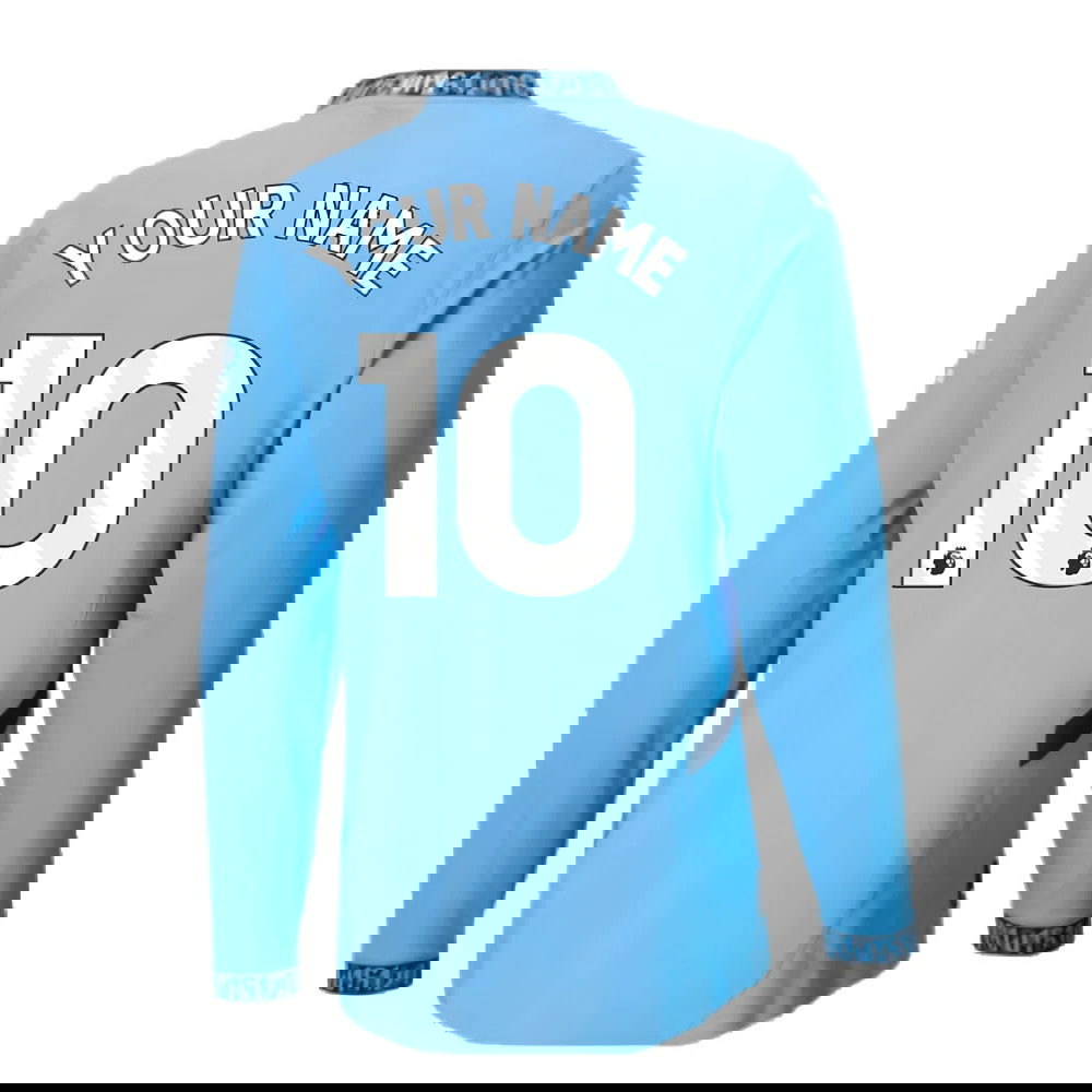 2024-2025 Man City Authentic Long Sleeve Home Shirt (Your Name)